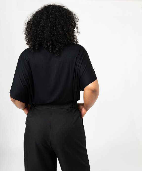 Tee-shirt manches courtes ample avec col V brodé femme grande taille vue3 - GEMO (G TAILLE) - GEMO