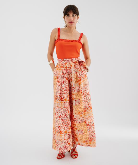 Débardeur en maille côtelée extensible à bretelles froncées femme vue1 - GEMO(FEMME PAP) - GEMO