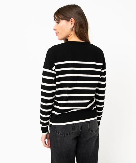 Pull rayé en maille fine avec col rond femme vue3 - GEMO 4G FEMME - GEMO