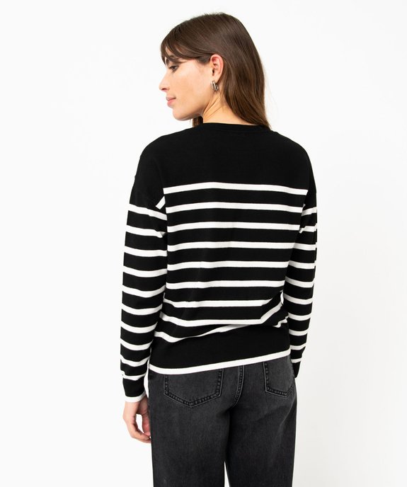 Pull rayé en maille fine avec col rond femme vue3 - GEMO 4G FEMME - GEMO