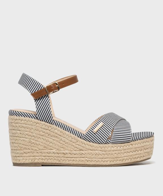 Sandales compensées en toile rayée femme - LuluCastagnette vue1 - LULUCASTAGNETTE - GEMO