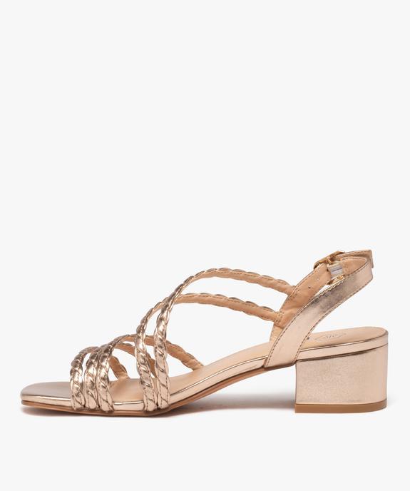 Sandales femme à talon carré et brides tressées métallisées vue4 - GEMO(URBAIN) - GEMO
