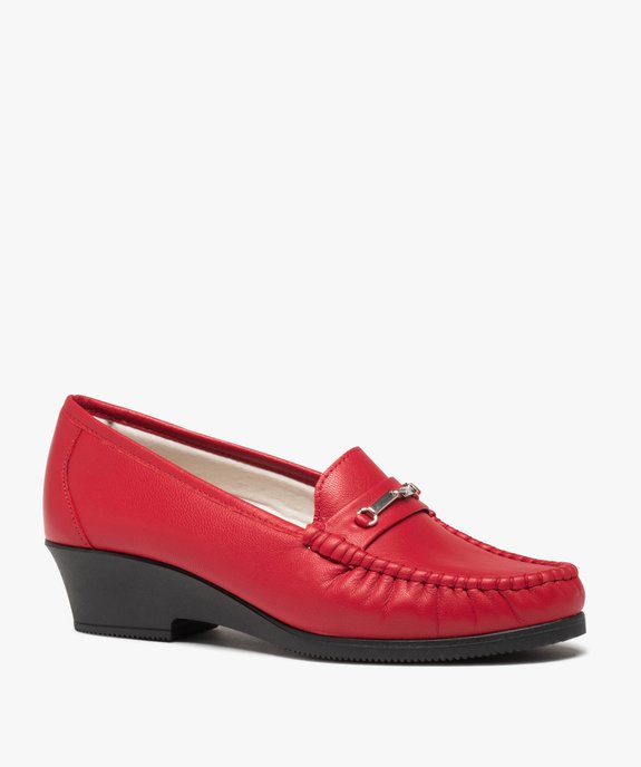 Mocassin femme confort à talon compensé dessus cuir uni vue2 - GEMO (CONFORT) - GEMO