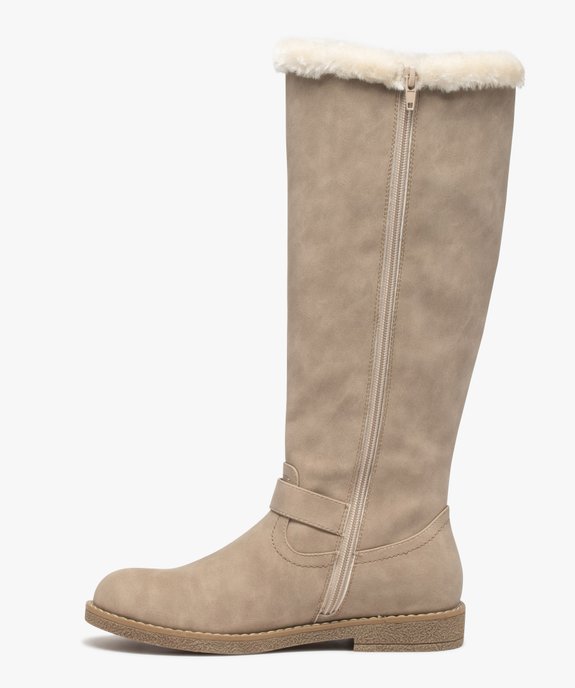 Bottes femme à talon plat dessus uni et col duveteux vue3 - GEMO (CASUAL) - GEMO