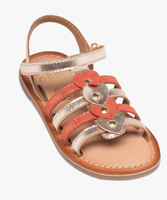 Sandales fille à brides en cuir métallisé ornées de cœurs vue5 - GEMO (ENFANT) - GEMO