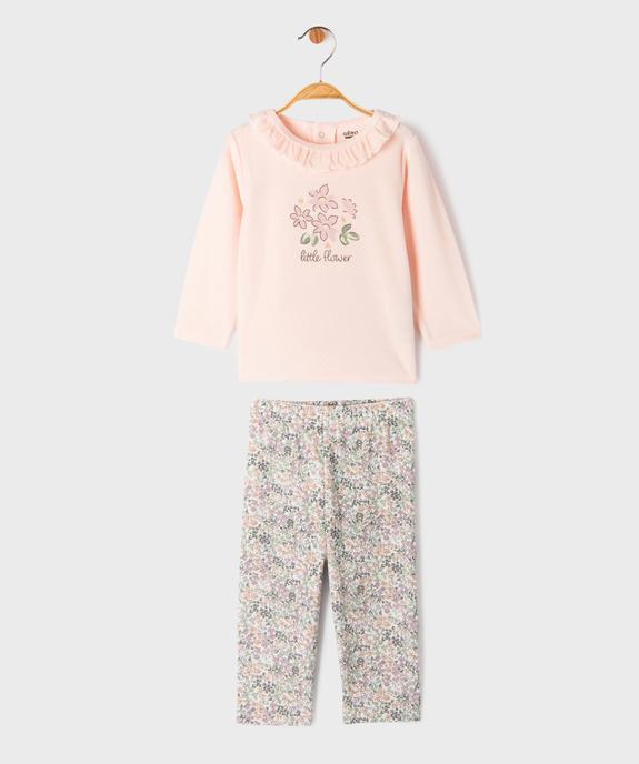 Pyjama en velours 2 pièces motif fleuri bébé vue1 - GEMO 4G BEBE - GEMO