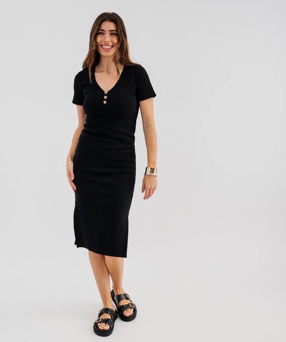 Robe longue moulante en maille de coton stretch côtelée femme vue1 - GEMO 4G FEMME - GEMO