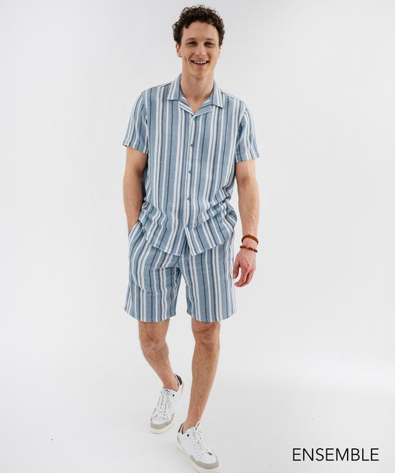 Ensemble chemise manches courtes et bermuda bleu à rayures pour homme - GEMO