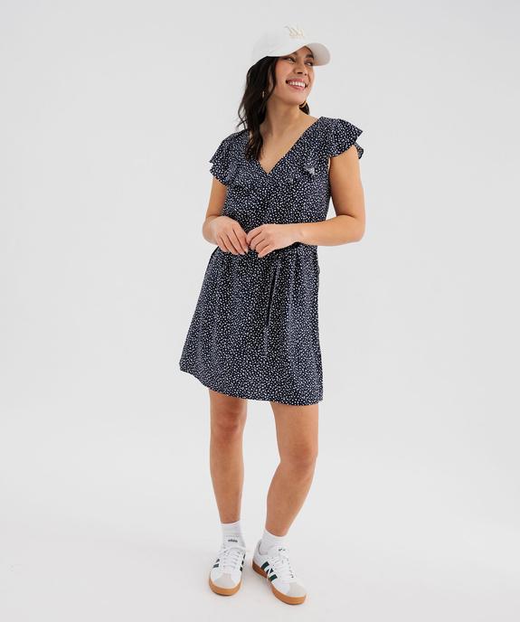 Robe courte sans manches en viscose fleurie à volants femme vue1 - GEMO 4G FEMME - GEMO