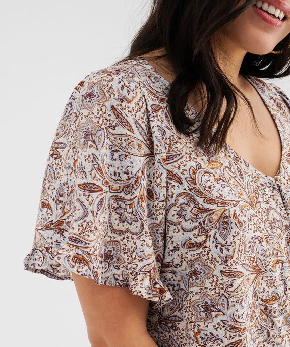 Blouse imprimée à manches courtes coupe courte femme vue4 - GEMO 4G FEMME - GEMO