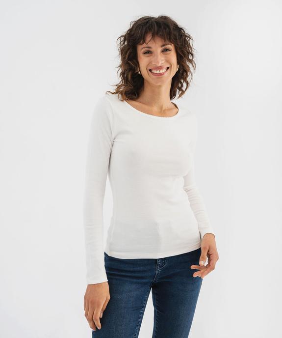 Tee-shirt manches longues en maille côtelée extensible femme vue1 - GEMO 4G FEMME - GEMO