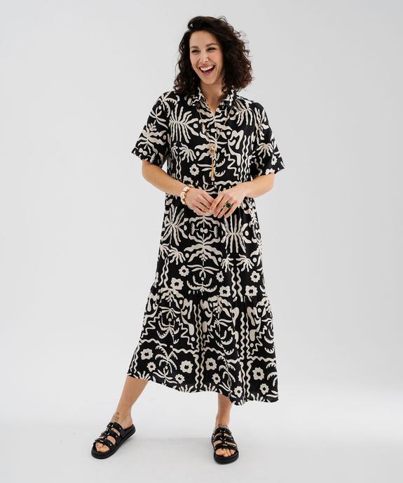 Robe longue et fluide à manches courtes imprimée femme vue1 - GEMO 4G FEMME - GEMO