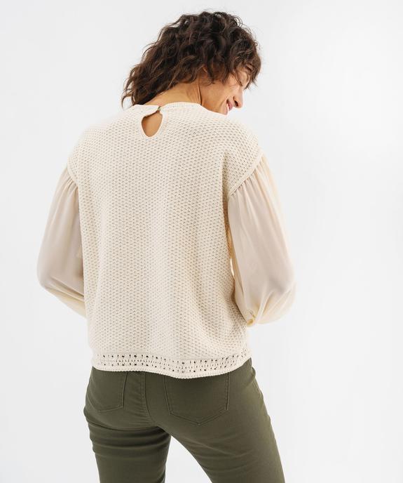 Pull en  maille ajourée à manches blousantes en voile femme - GEMO 4G FEMME Pull en  maille ajourée à manches blousantes en voile femme vue3 - GEMO 4G FEMME - GEMO