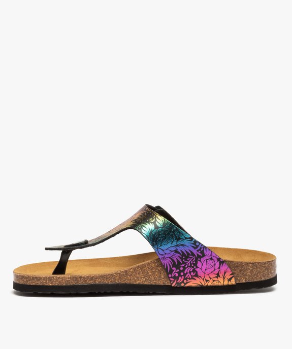 Mules femme à talon plat et bride entre-doigts multicolore  vue3 - GEMO (CASUAL) - GEMO