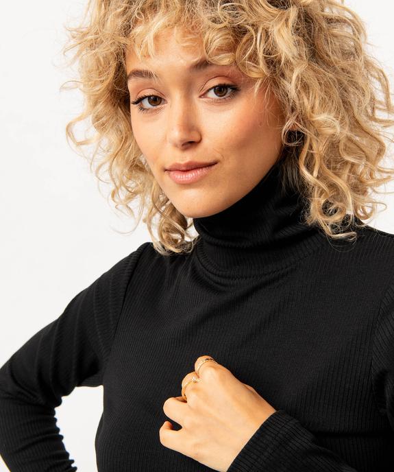 Tee-shirt à manches longues et col roulé en maille côtelée femme vue2 - GEMO 4G FEMME - GEMO