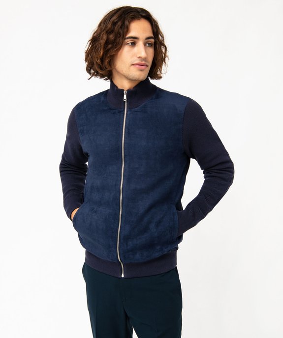 Gilet zippé en maille et suédine homme vue1 - GEMO (HOMME) - GEMO