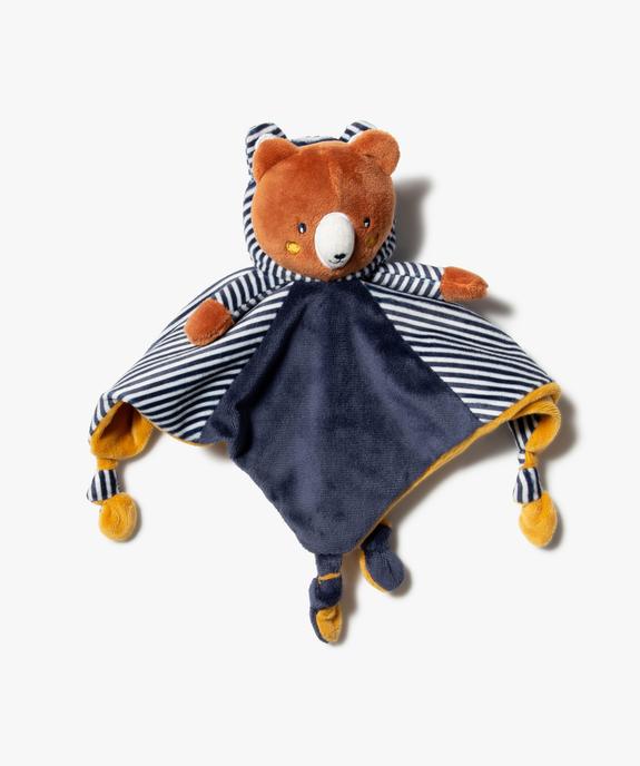 Doudou bébé garçon plat avec tête d’ourson vue1 - GEMO(BB COUCHE) - GEMO