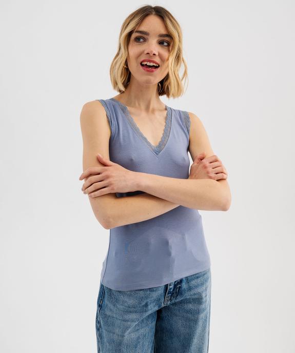 Débardeur avec col V en dentelle femme vue1 - GEMO 4G FEMME - GEMO