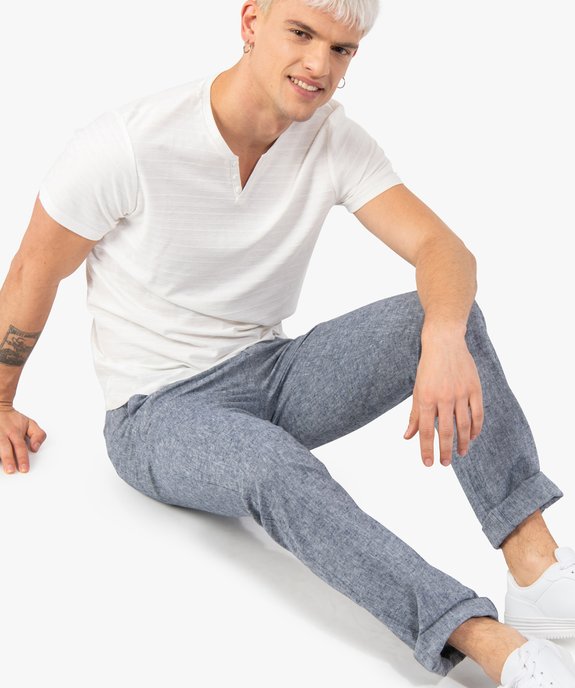 Pantalon homme en lin et coton avec taille ajustable vue1 - GEMO (HOMME) - GEMO