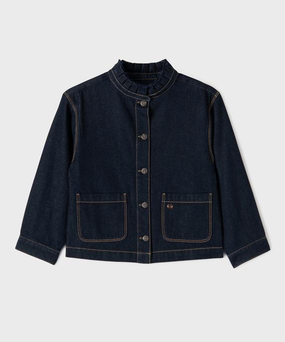 Veste en jean coupe droite avec col froncé fille - LuluCastagnette vue1 - LULU CASTAGNETTE G4G D - GEMO