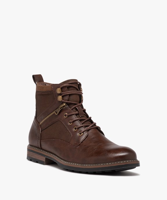 Boots homme unis à lacets avec zip fantaisie vue3 - GEMO (CASUAL) - GEMO