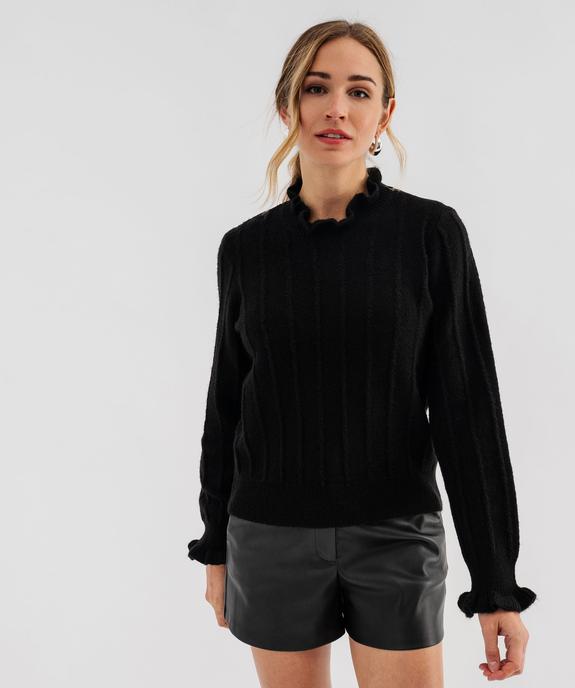 Pull en maille ajourée avec finitions froncées femme vue1 - GEMO(FEMME PAP) - GEMO