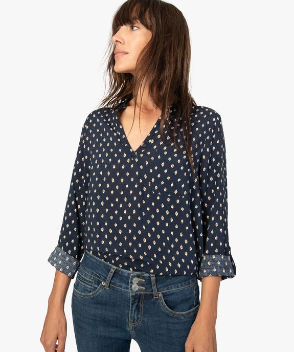 Blouse femme fluide à motifs et col v à boutons vue1 - GEMO(FEMME PAP) - GEMO