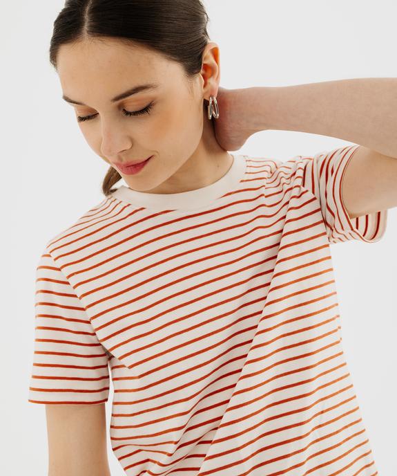 Tee-shirt manches courtes et col rond rayé en coton résistant femme vue2 - GEMO(FEMME PAP) - GEMO