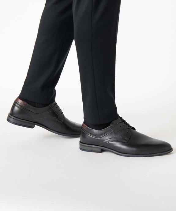 Derbies homme dessus et intérieur cuir avec col perforé vue1 - GEMO(URBAIN) - GEMO