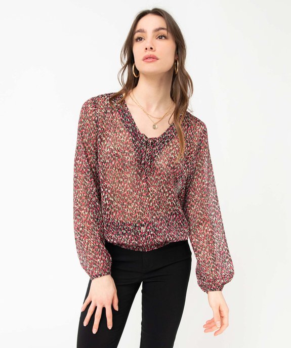 Blouse femme en voile imprimé avec finitions élastiques vue1 - GEMO(FEMME PAP) - GEMO