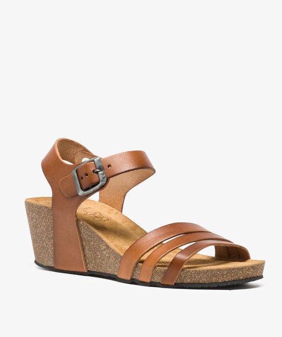 Sandales femme à brides en cuir et talon compensé vue2 - GEMO(URBAIN) - GEMO
