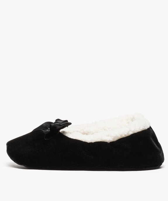 Chaussons femme forme ballerine en velours avec noeud satin vue3 - GEMO(HOMWR FEM) - GEMO