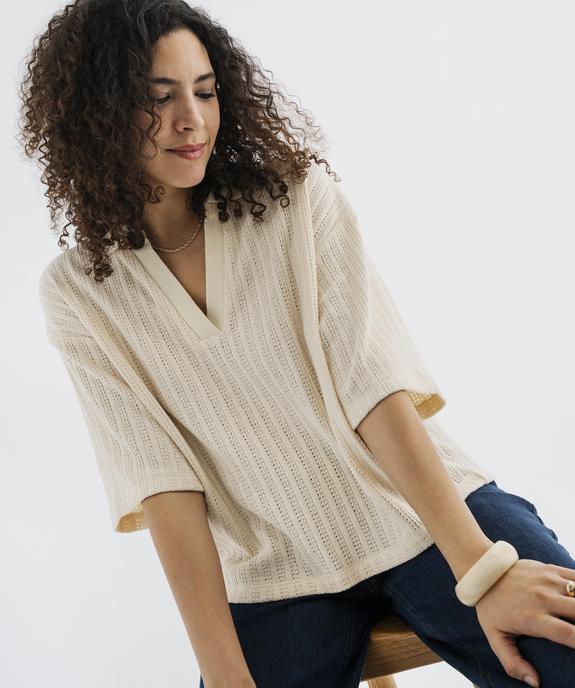 Polo en maille fantaisie ajourée femme - LuluCastagnette vue1 - LULUCASTAGNETTE - GEMO