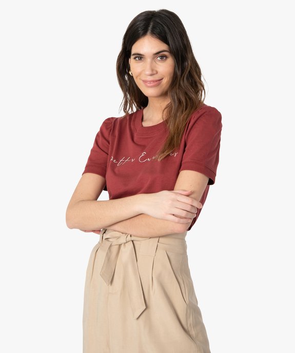 Tee-shirt femme à message avec manches bouffantes vue1 - GEMO(FEMME PAP) - GEMO