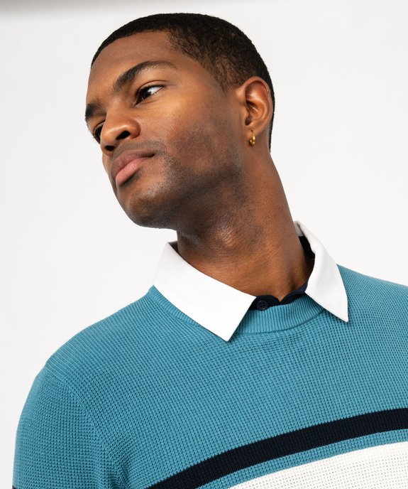 Pull à col rond en coton à rayures homme vue2 - GEMO (HOMME) - GEMO