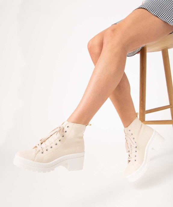Tennis femme mid-cut en toile unie à talon et semelle crantée vue1 - GEMO (SPORTSWR) - GEMO