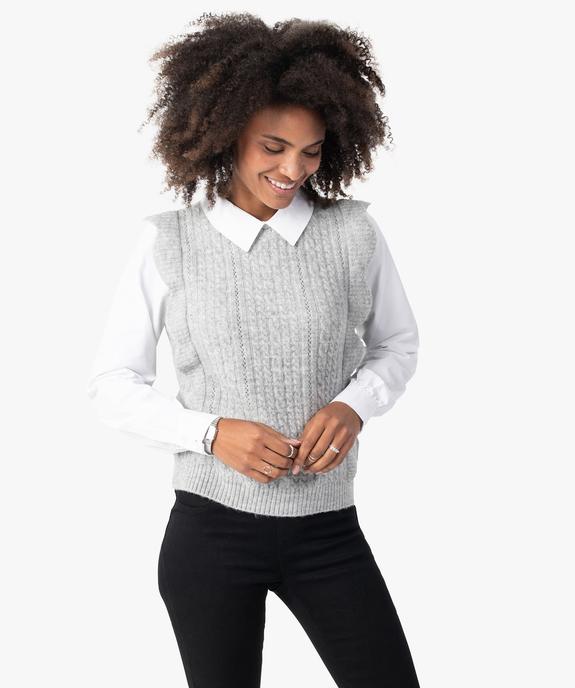 Pull femme 2 en 1 avec col et manches chemise vue1 - GEMO(FEMME PAP) - GEMO