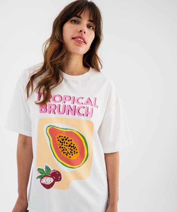 Tee-shirt manches courtes en jersey de coton imprimé femme vue3 - GEMO(FEMME PAP) - GEMO