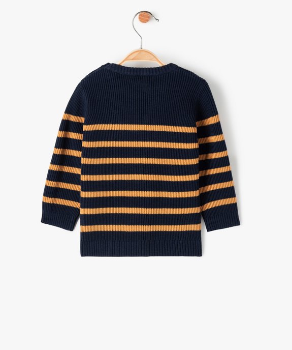 Pull bébé garçon en maille côtelée à rayures - LuluCastagnette vue3 - LULUCASTAGNETTE - GEMO