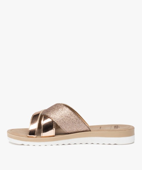 Mules femme plates à brides métallisées et pailletées vue3 - GEMO (CONFORT) - GEMO