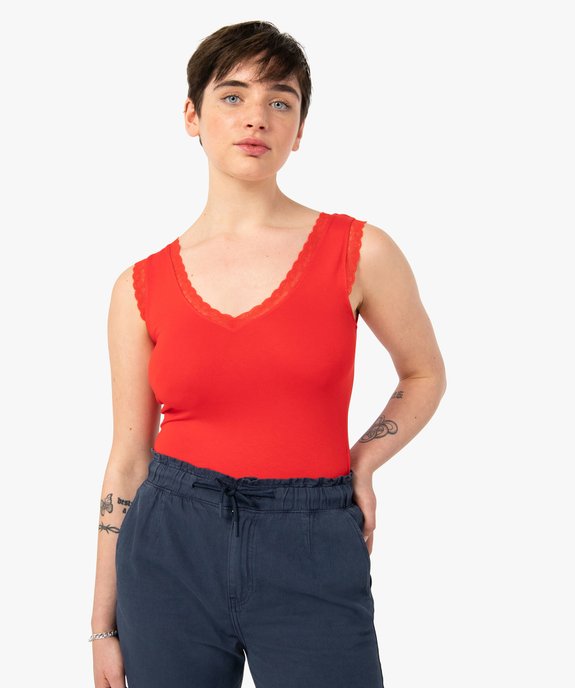 Débardeur avec col V en dentelle femme vue1 - GEMO 4G FEMME - GEMO