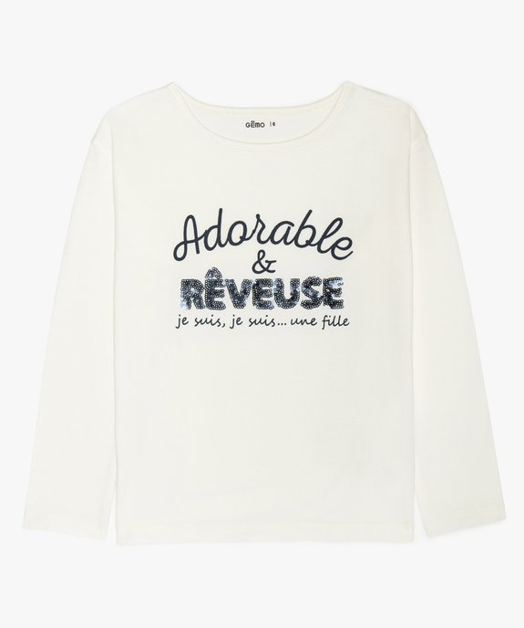 Tee-shirt fille à manches longues avec broderie sequins vue1 - GEMO (ENFANT) - GEMO