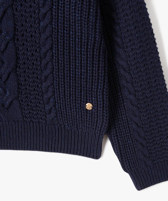 Pull fille à torsades avec paillettes - LuluCastagnette vue3 - LULUCASTAGNETTE - GEMO
