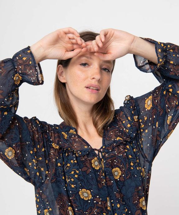 Blouse femme imprimée en voile à manches longues vue2 - GEMO 4G FEMME - GEMO