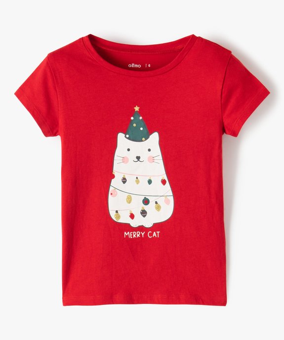 Tee-shirt fille à manches courtes avec motif Noël vue1 - GEMO (ENFANT) - GEMO