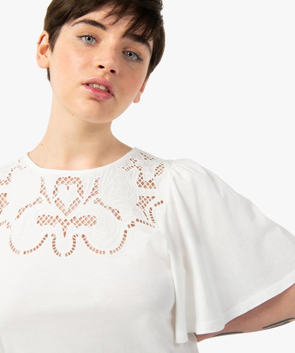 Tee-shirt femme à manches volants avec col brodé vue2 - GEMO 4G FEMME - GEMO