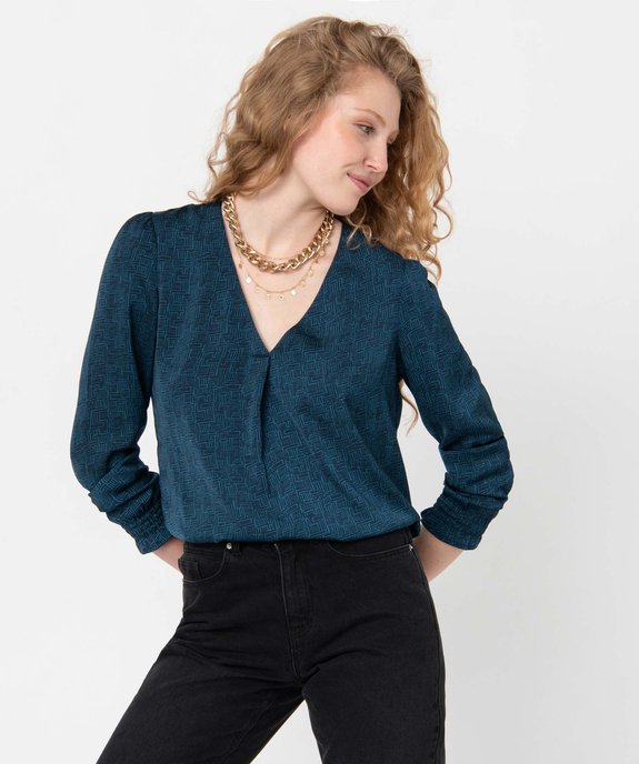Blouse imprimée à manches longues avec col V femme vue1 - GEMO 4G FEMME - GEMO