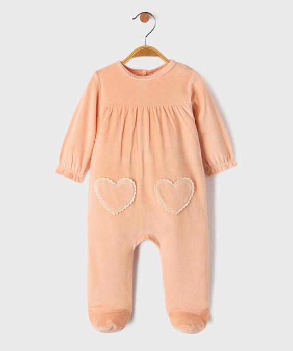 Pyjama en velours avec coeurs brodés bébé fille vue1 - GEMO 4G BEBE - GEMO