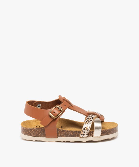 Sandales bébé fille à brides métallisées dessus cuir vue1 - GEMO(BEBE DEBT) - GEMO