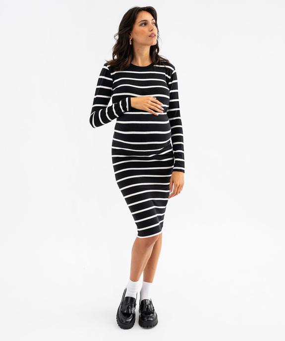 Robe de grossesse longue manches longues à rayures vue1 - GEMO (MATER) - GEMO